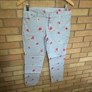 Old Navy Womens Blue White Striped Pixie Mid Rise Crop Floral Pants Size 8